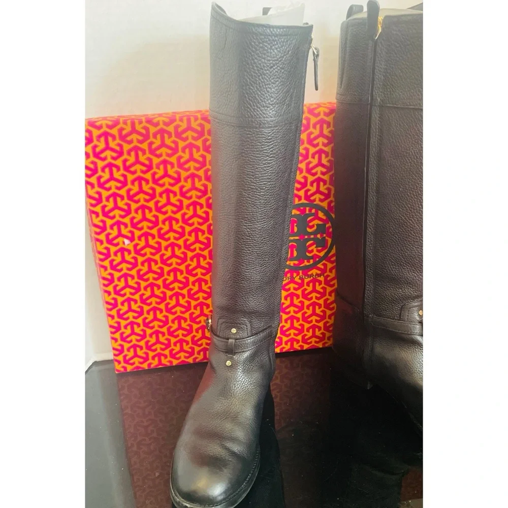 Tory Burch Marlene  Black Leather Riding Boots Women's SZ 9.5 M Knee-High Boots - Picture 4 of 15